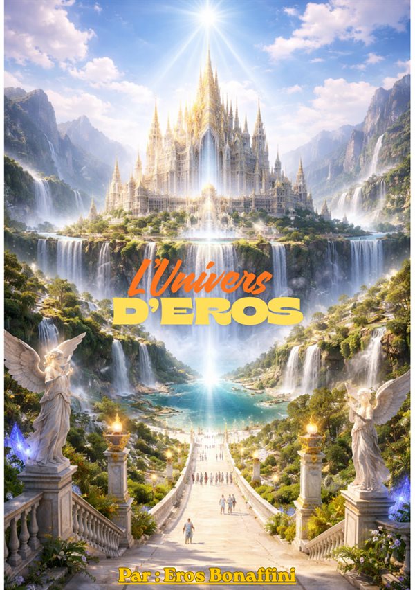 Couverture de L’Univers d’Eros — château lumineux, cascades et escalier vers la lumière